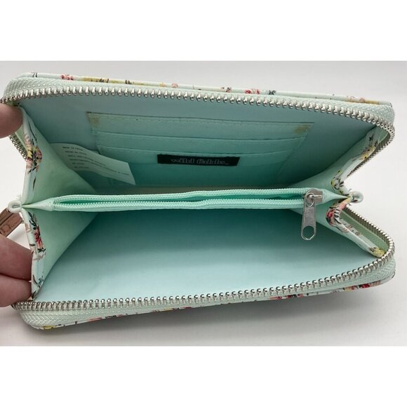 Wild Fable Lt Mint Floral Faux Leather Wristlet Wallet Phone Holder Zipper NWOT - Picture 4 of 6